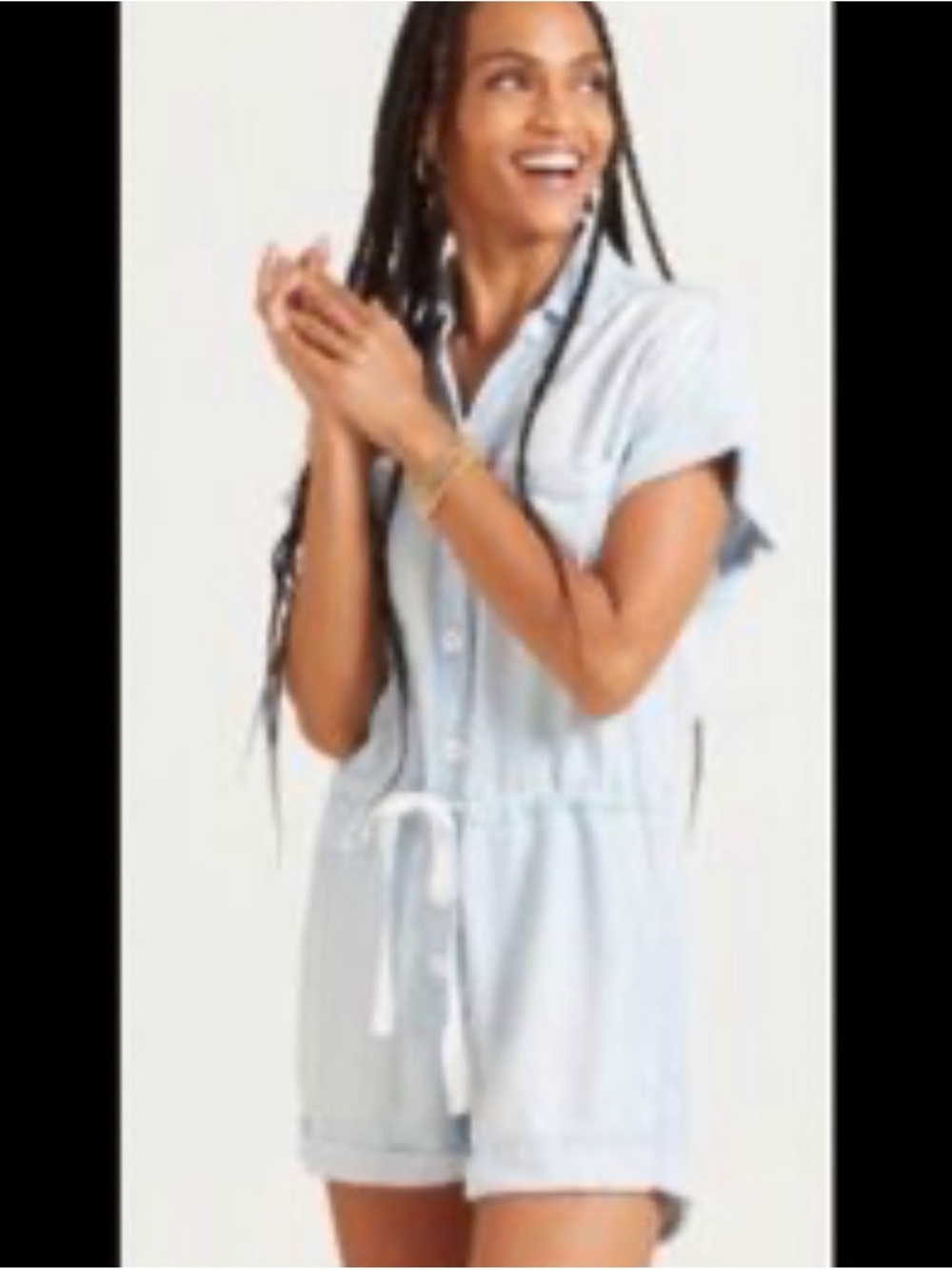 Cloth & Stone Anthropologie Sz S Relaxed Chambray Utility Romper Drawstring - Picture 2 of 10
